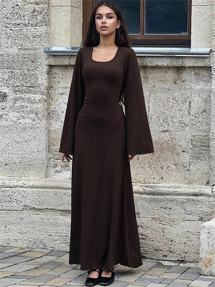 Ribbed Long Sleeve Slim Maxi Dress