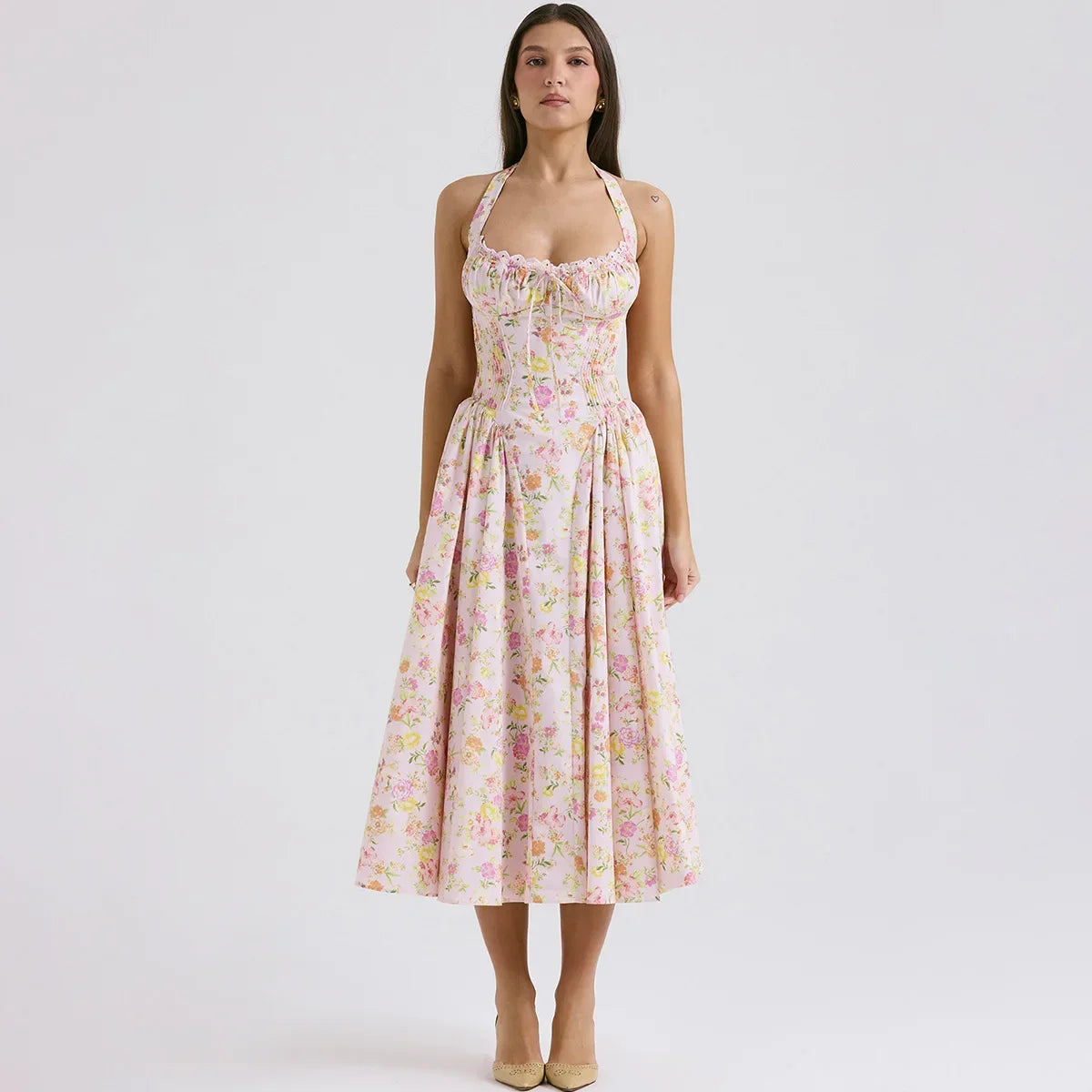 Slim Fit A-Line Halter Midi Dress