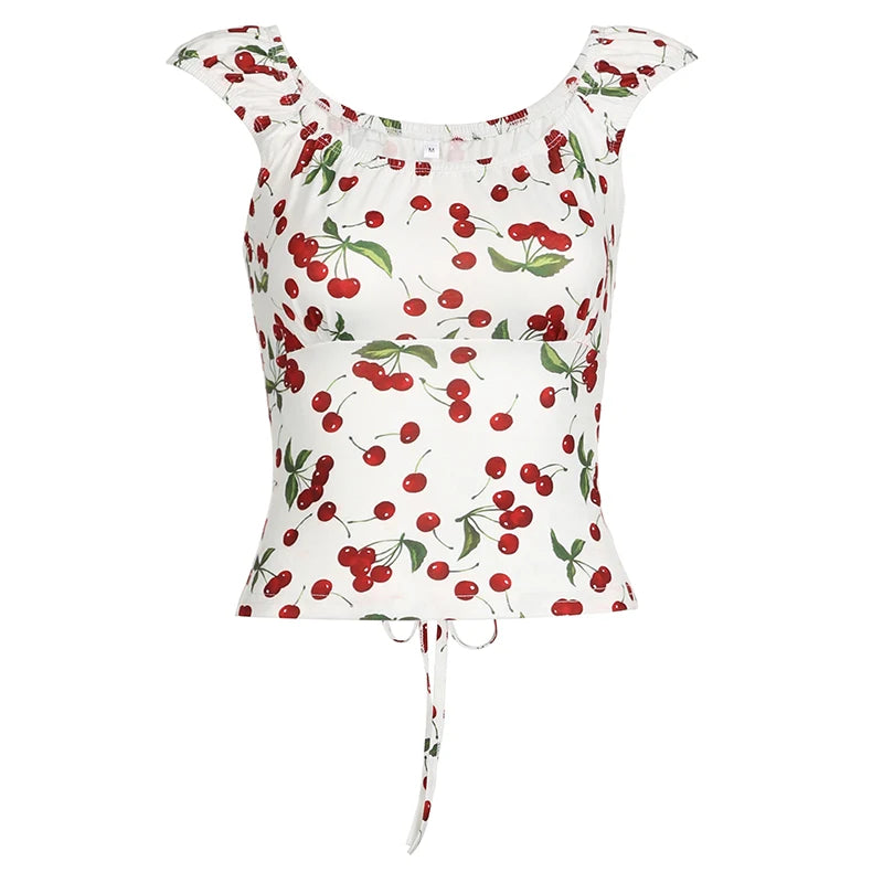 Print Backless Crop Shirts Short Sleeves Crewneck Tee Top
