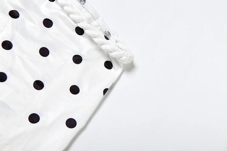 White Polka Dot Backless Tank Top and Midi Skirt Two Piece Set