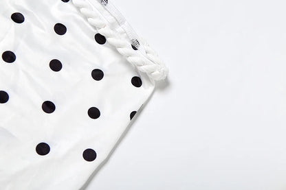White Polka Dot Backless Tank Top and Midi Skirt Two Piece Set
