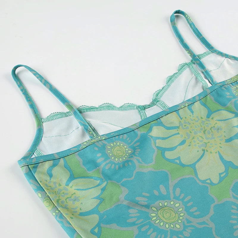 Floral Print Bustier Fairycore Top with Lace Patchwork