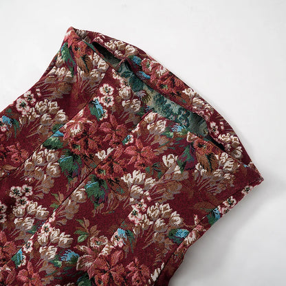 Red Sleeveless Strapless Floral A-Line Mini Dress