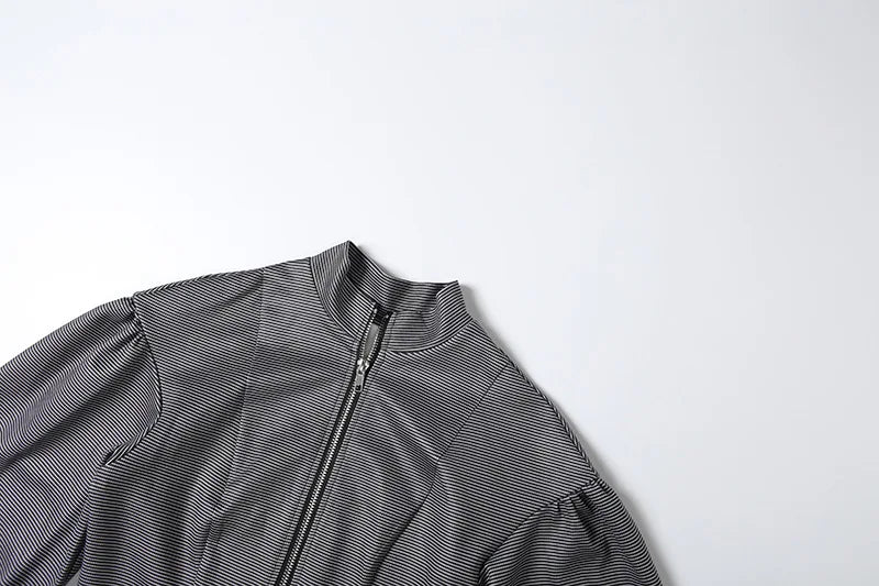 Long Sleeve Zipper Jacket and Bubble Shorts Two Piece Set
