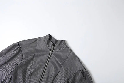 Long Sleeve Zipper Jacket and Bubble Shorts Two Piece Set