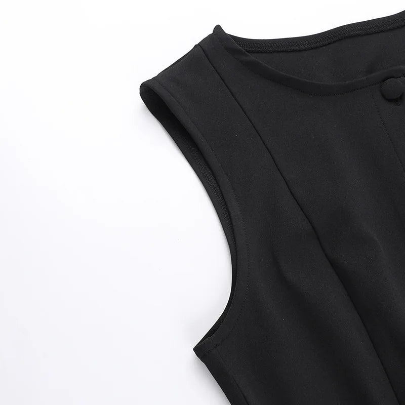Round Neck Button Mini Dress