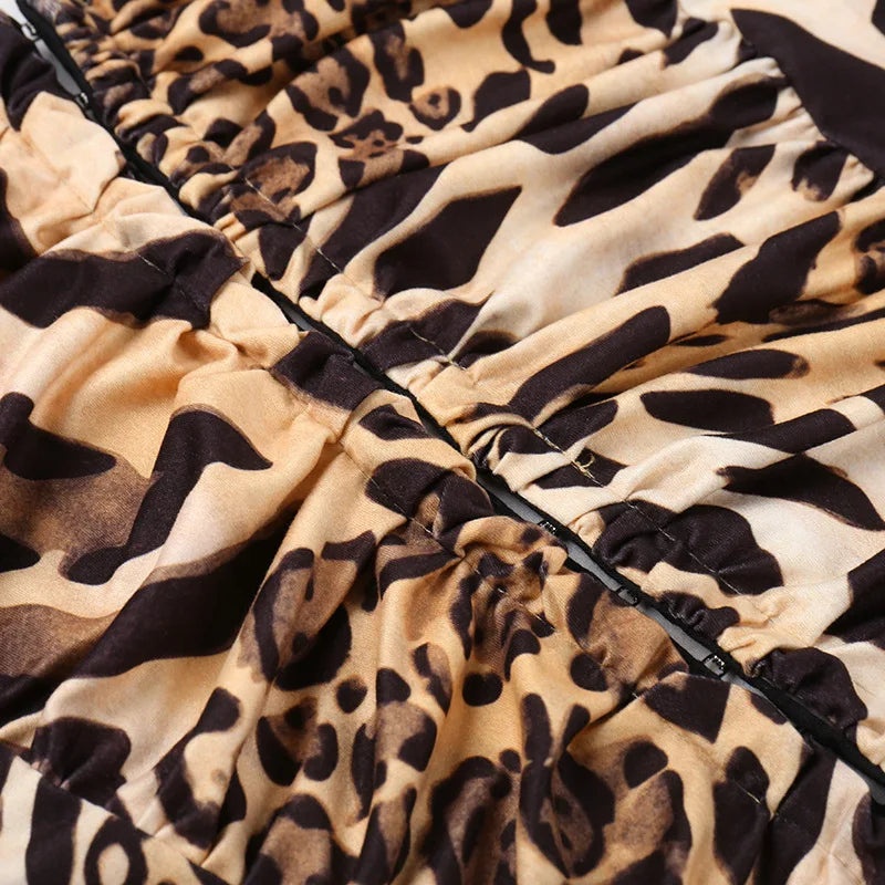 Leopard V-Neck Ruched Long Sleeve Top