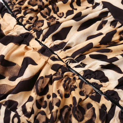 Leopard V-Neck Ruched Long Sleeve Top