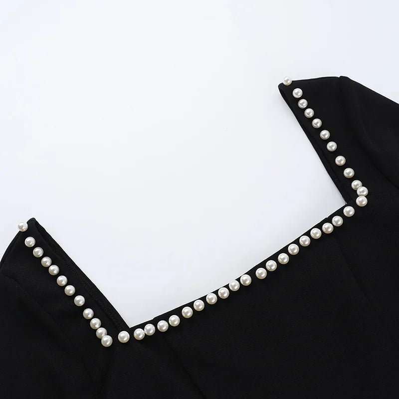Chic Pearl Long Sleeve High Waist Mini Dress