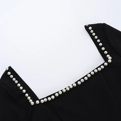 Chic Pearl Long Sleeve High Waist Mini Dress