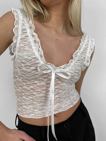 See Through Lace V-Neck Top