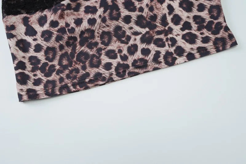 Leopard V-Neck Patchwork Lace Crop Top