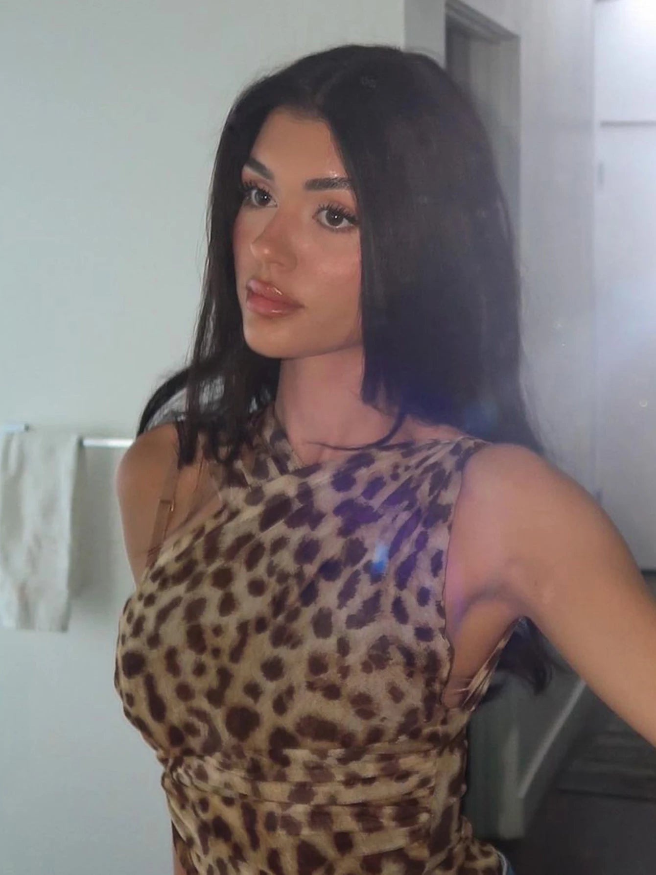 Leopard Ruched Sleeveless Bodysuit