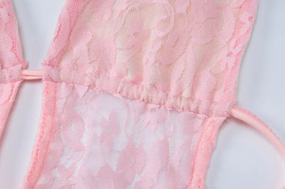 Lace Backless Mini Dress with V-Neckline