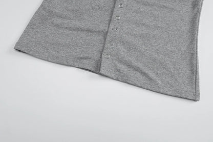 Gray Turn-Down Collar Long Sleeve Slim Cardigan Top
