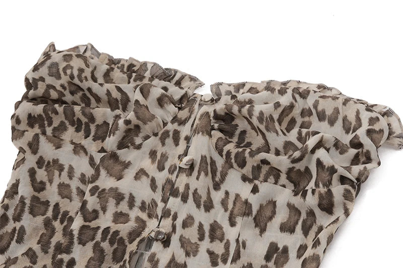 Leopard Tulle Off Shoulder Ruffle Top