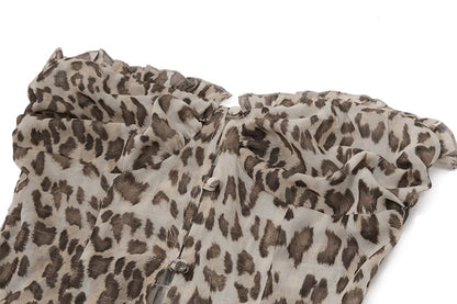 Leopard Tulle Off Shoulder Ruffle Top