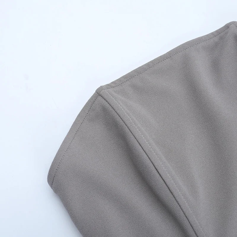 Gray Satin Strapless Backless Maxi Flowy Dress