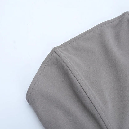 Gray Satin Strapless Backless Maxi Flowy Dress