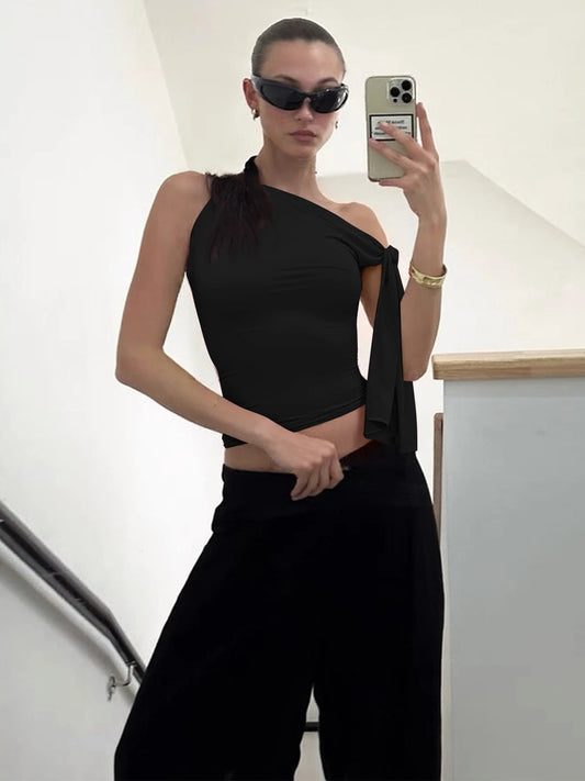 Inclined Shoulder Sleeveless Tank Top