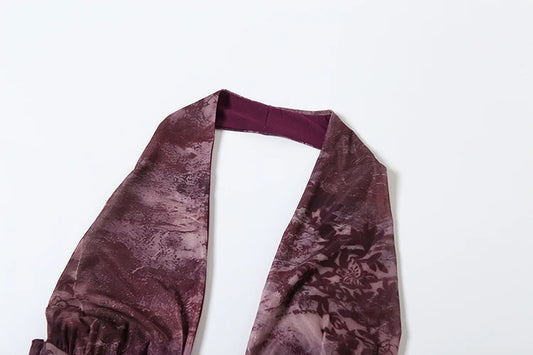 Purple Backless Tassel Halter Mini Dress