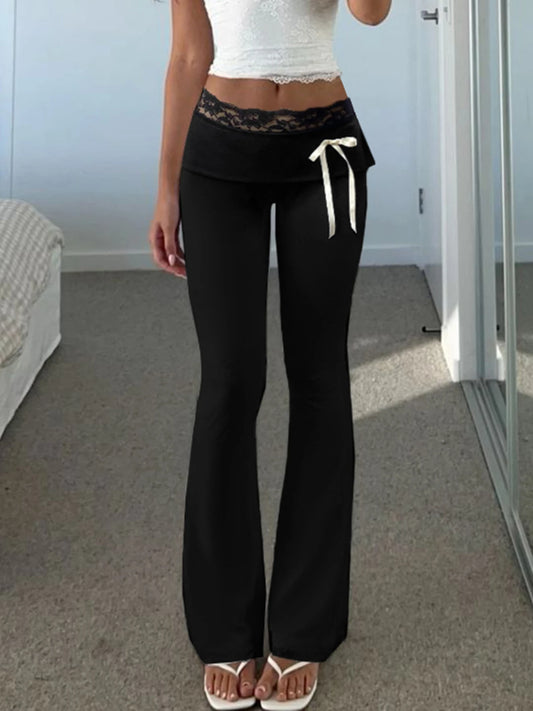 Lace Patchwork Bow Straight Pants Trousers Joggers Bottoms