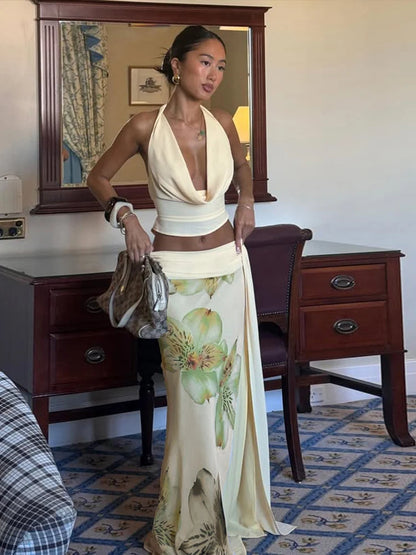 Ivory Halter Top & Mesh Skirt Set
