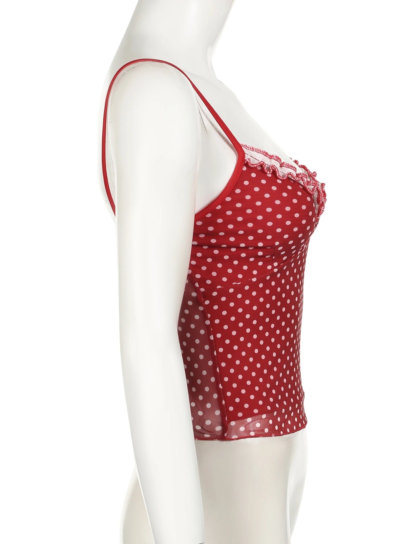 Red V-Neck Polka Dots Top