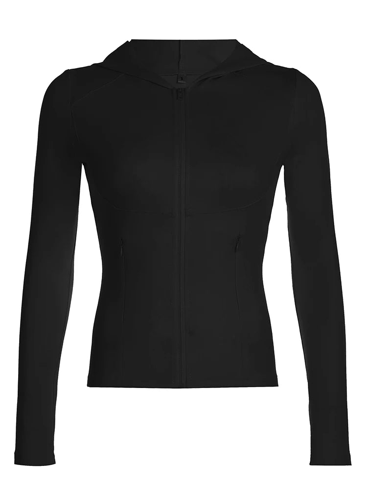 Slim 's Hooded Jackets Zip Up Bodycon Coats