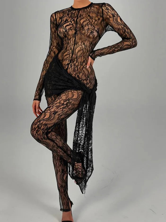 Black See-Through Lace Jumpsuit Black