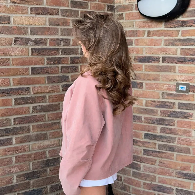 Pink Zip Up Suede Jacket