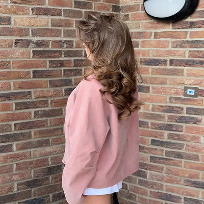 Pink Zip Up Suede Jacket