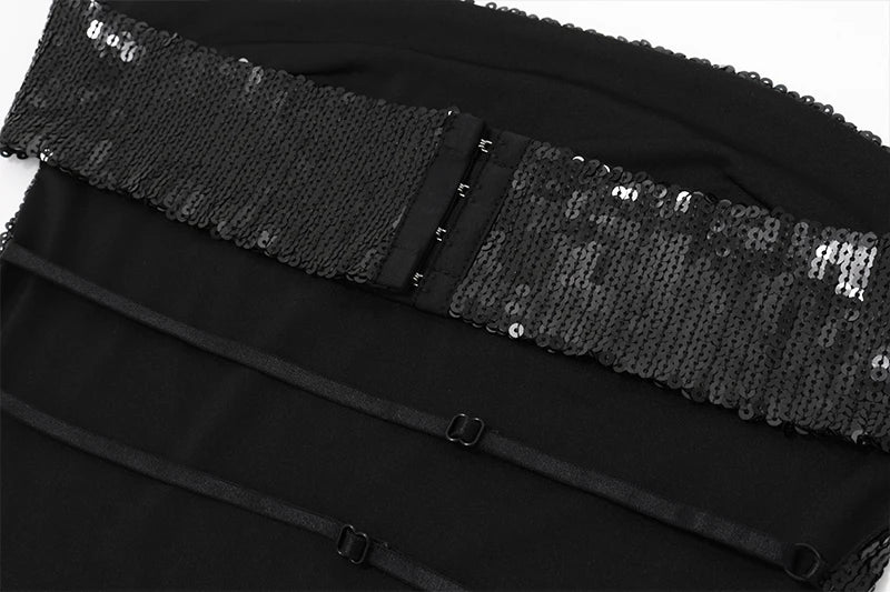 Black Sequin Halter Backless Top