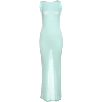Backless Sheath Bodycon Dress with Slit - Peach