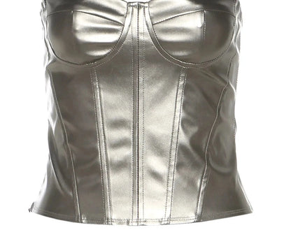 Glossy Finish Bandeau Top with Stylish Accents