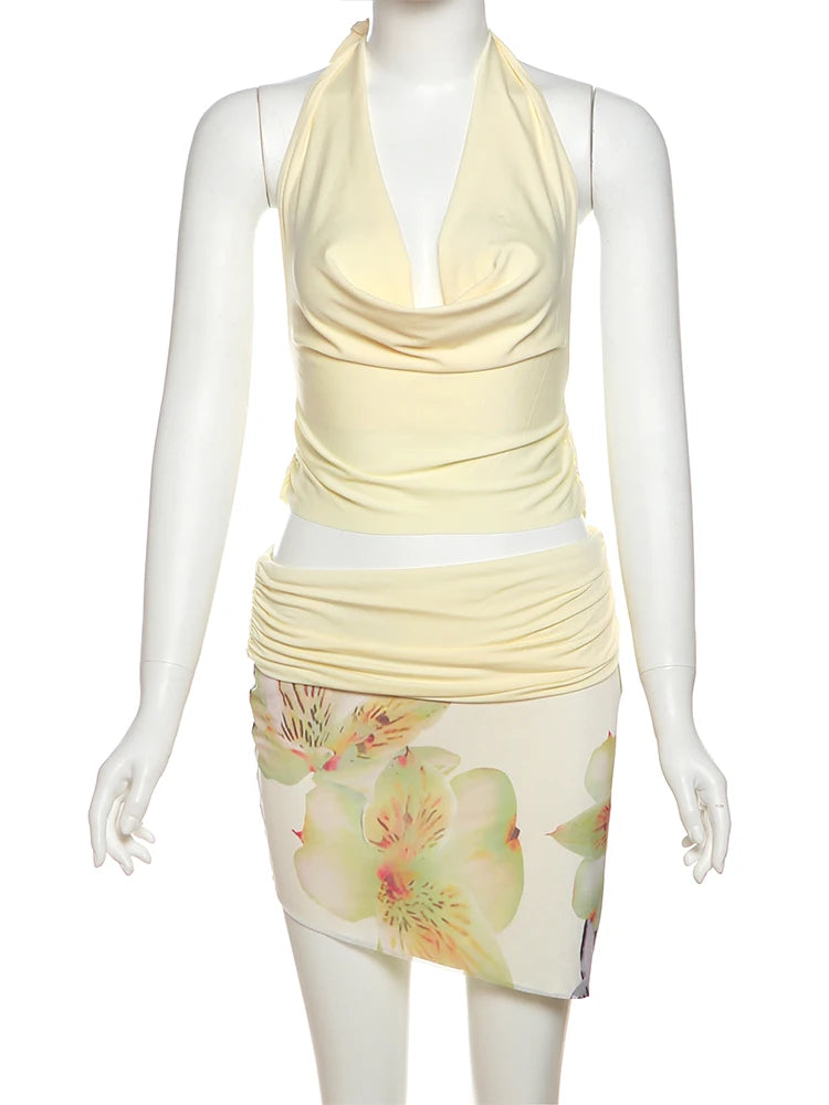 Two-Piece Halter Backless Set