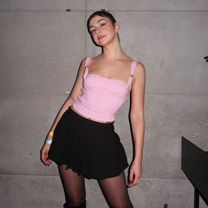 Pink Square Collar Backless Top
