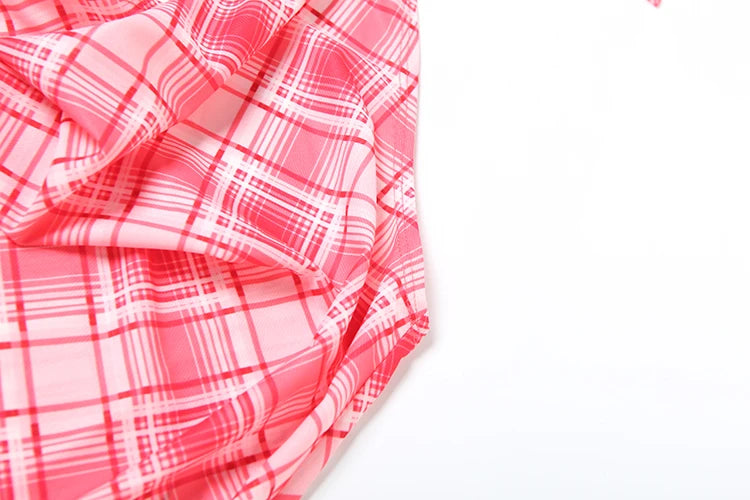 Red Plaid Halter Bandage Backless Top