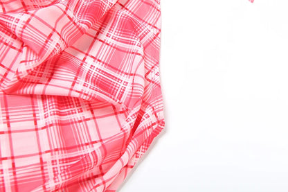 Red Plaid Halter Bandage Backless Top