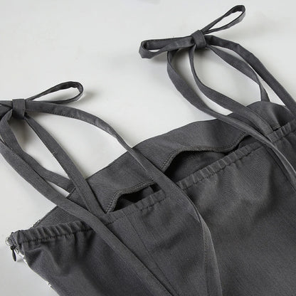 Gray Lace Bow Slim Top