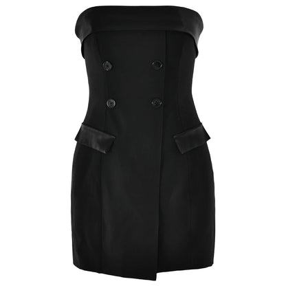 Khaki Off Shoulder Backless Double Breasted Mini Dress Black