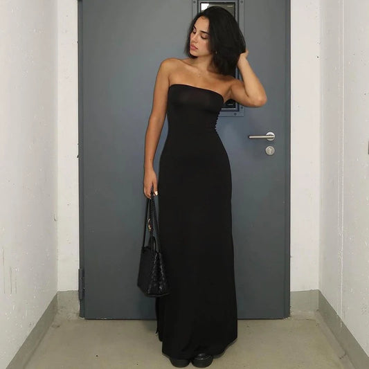 Black Strapless Long Sleeve Bodycon Maxi Dress