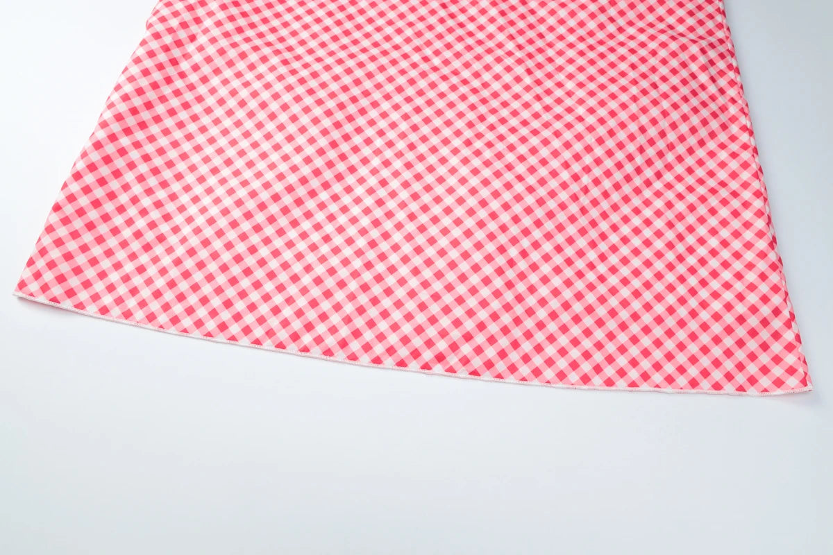 Red V-Neck Sleeveless Backless Plaid Long Dress