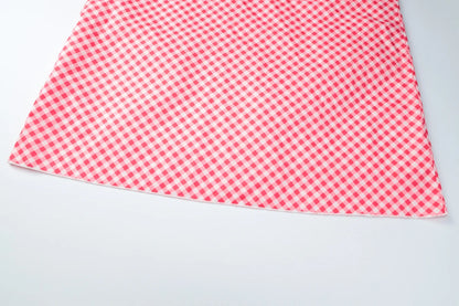Red V-Neck Sleeveless Backless Plaid Long Dress