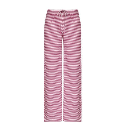 Chic Striped Print Loose Fit Lace-up Trousers Red
