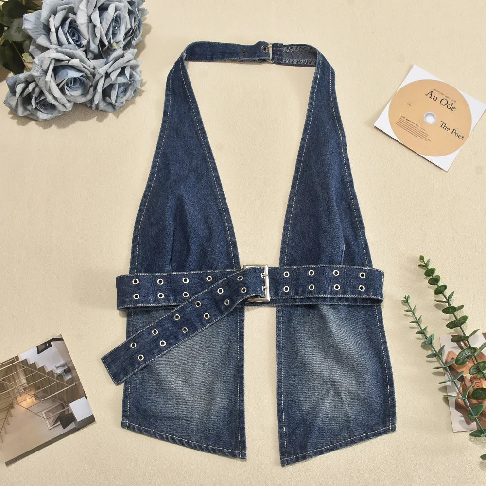 Denim Cut Out Backless Top
