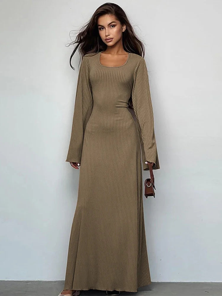 Ribbed Long Sleeve Slim Maxi Dress
