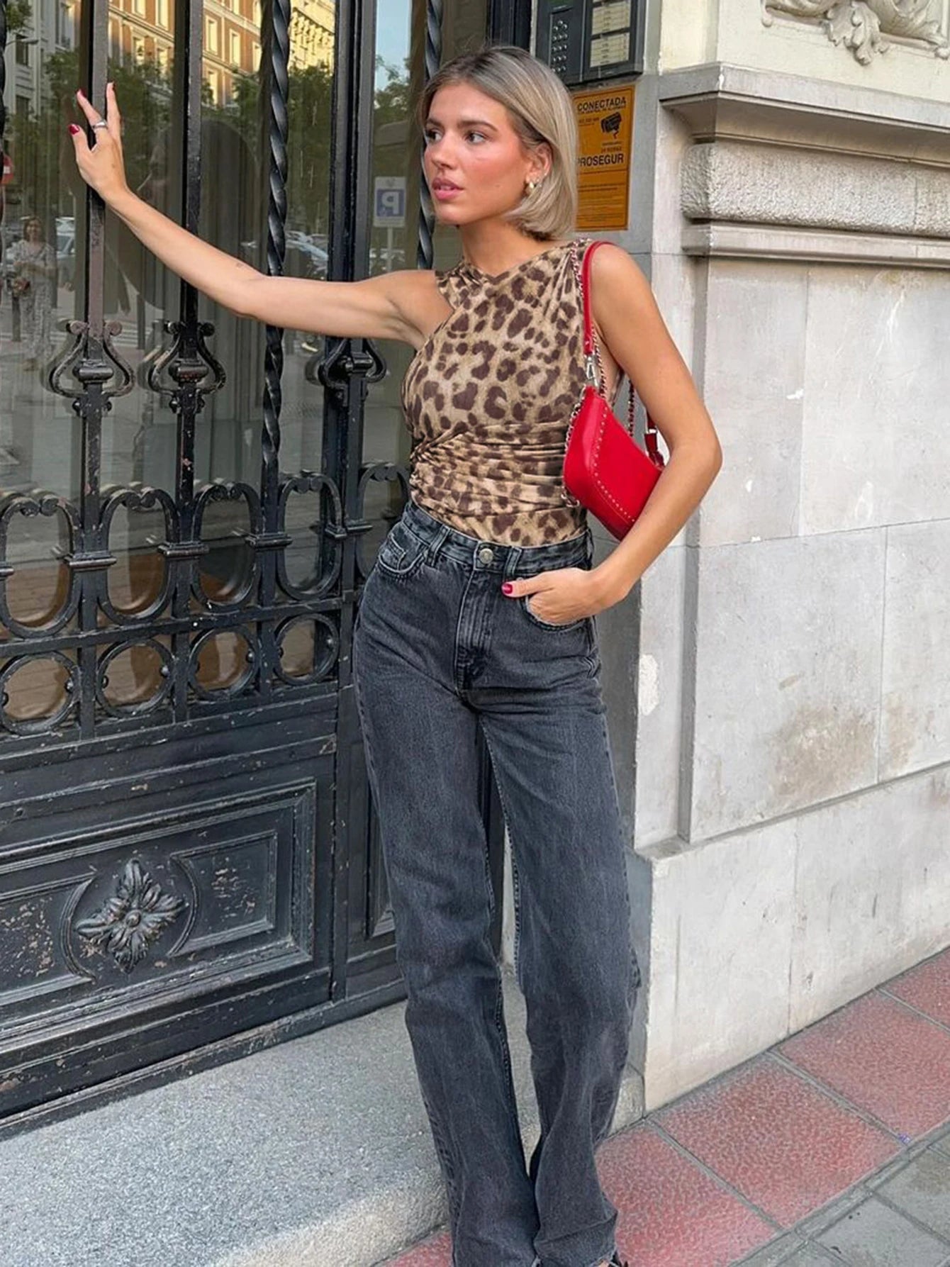 Leopard Ruched Sleeveless Bodysuit
