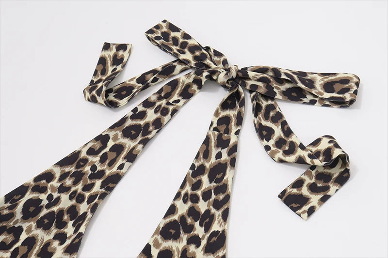 Leopard V-Neck Backless Halter Sleeveless Top