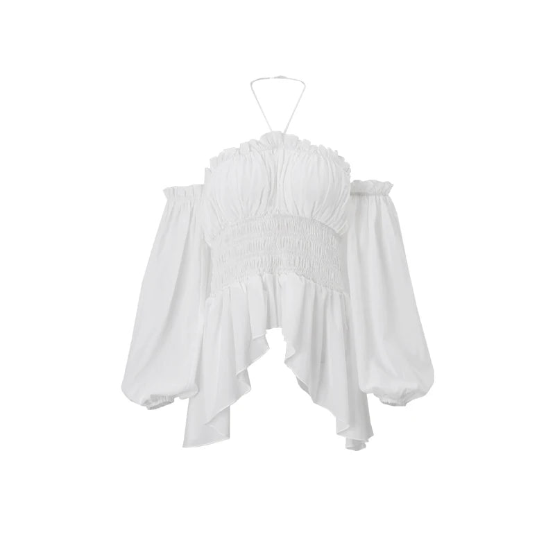 White Off Shoulder Long Sleeve Crop Top